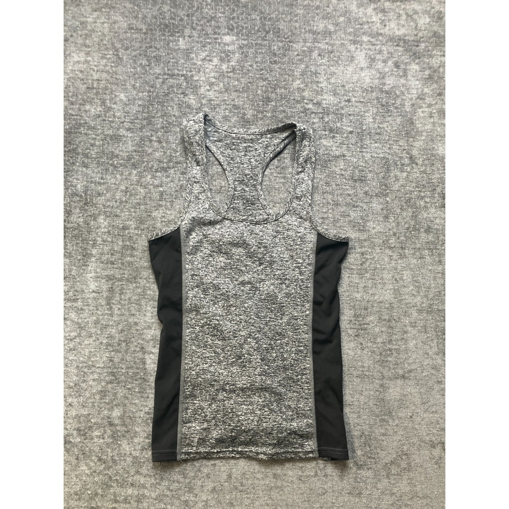 Womens Tank Top S/M Heather Gray Black Stretch Racerback Athletic Gym Workout